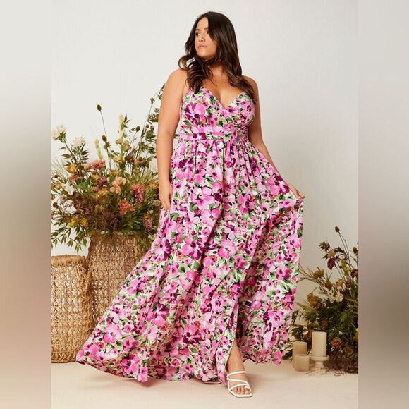 SOLD 😎SHEIN Plus Size maxi dress 0X  Floral Criss-Cross Tie Backless coquette - Picture 1 of 16